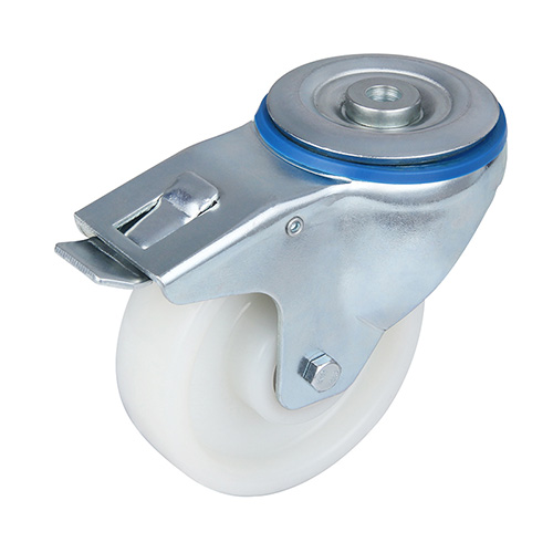 White Polyamide Swivel Castor with Bolt Hole and Total Lock