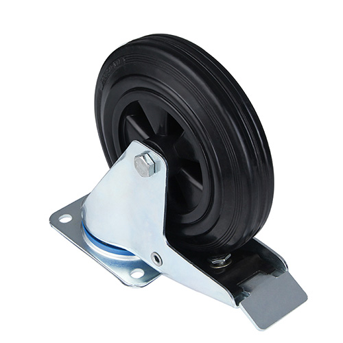 Black Solid Rubber Swivel Castor with Total Lock