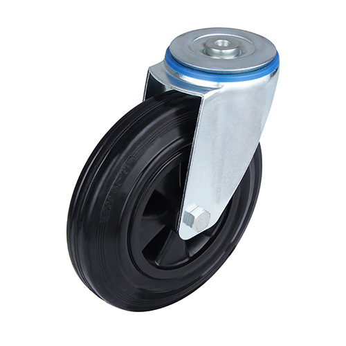 Black Solid Rubber Swivel Castor with Bolt Hole 