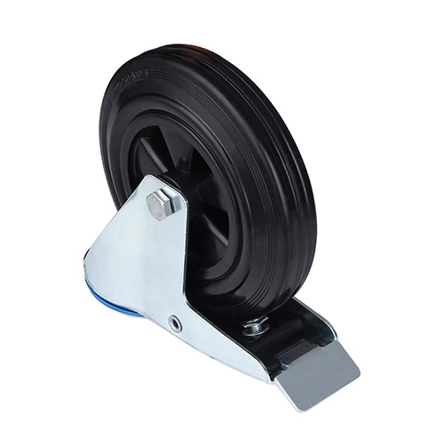 Black Solid Rubber Swivel Castor with Bolt hole and Total Lock
