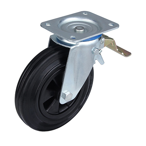 Black Solid Rubber Swivel Castor with Front Lock