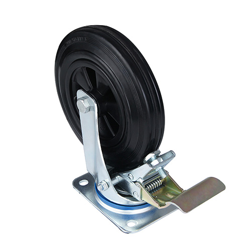 Black Solid Rubber Swivel Castor with Front Lock