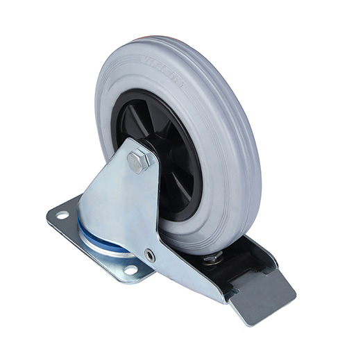 Grey Solid Rubber Swivel Castor with Total Lock
