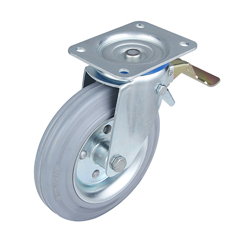 Grey Solid Rubber Swivel Castor with Front Lock