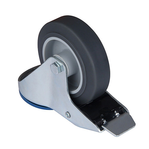 Grey Thermoplastic Rubber Swivel Castor with Bolt hole and Total Lock with Roller Bearing