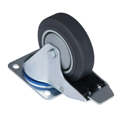 Grey Thermoplastic Rubber Swivel Castor with Total Lock with Roller Bearing