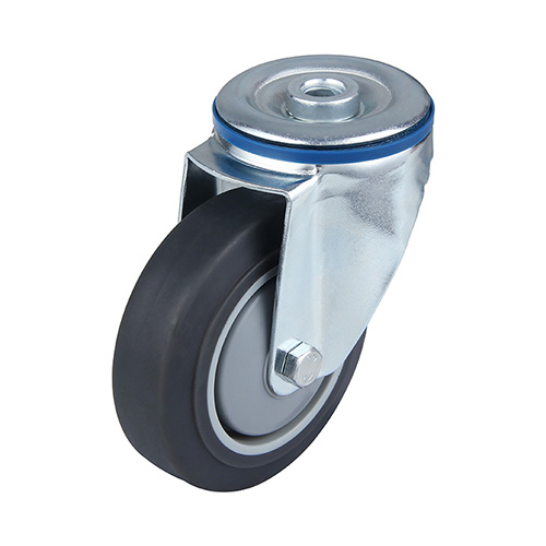 Grey Thermoplastic Rubber Swivel Castor with Bolt Hole with Roller Bearing