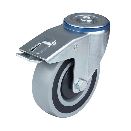 Grey Polypropylene Sandwich Swivel Castor with Bolt Hole and Total Lock with Central Ball Bearing