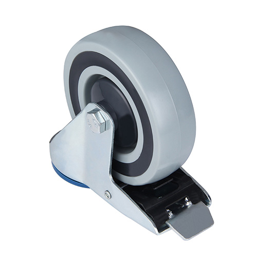 Grey Polypropylene Sandwich Swivel Castor with Bolt Hole and Total Lock with Central Ball Bearing