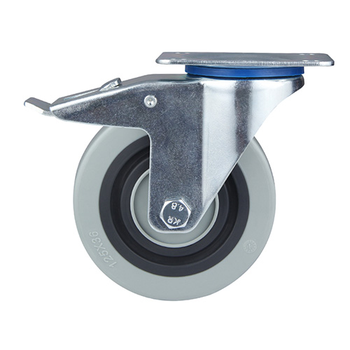  Grey Polyamide Sandwich Swivel Castor with Total Lock with Roller Bearing