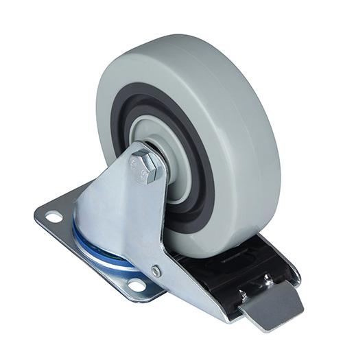 Grey Polyamide Sandwich Swivel Castor with Total Lock with Roller Bearing