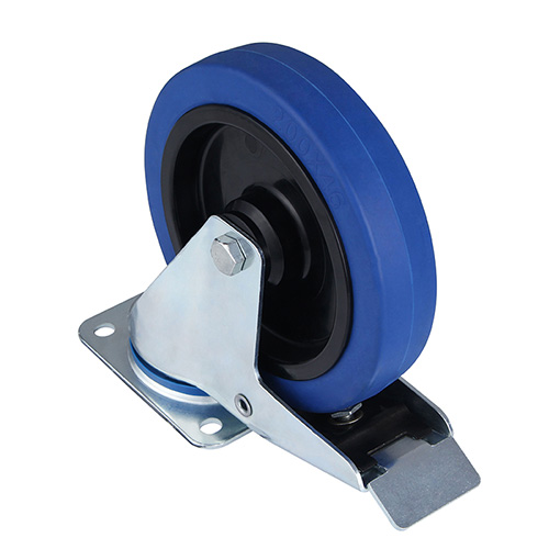 Blue Elastic Rubber Swivel Castor with Total Lock