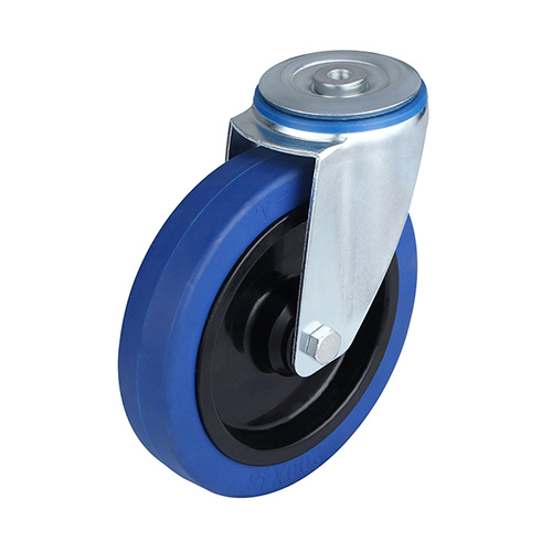 Blue Elastic Rubber Swivel Castor with Bolt Hole 