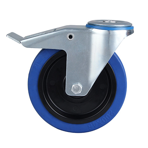 Blue Elastic Rubber Swivel Castor with Bolt hole and Total Lock