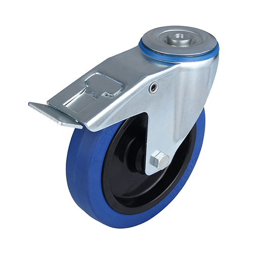 Blue Elastic Rubber Swivel Castor with Bolt hole and Total Lock