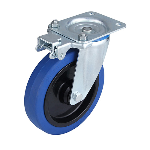 Blue Elastic Rubber Swivel Castor with Directional Lock