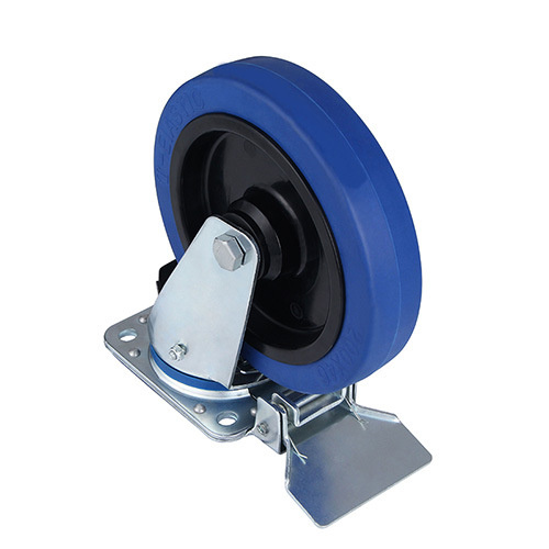 Blue Elastic Rubber Swivel Castor with Central Lock