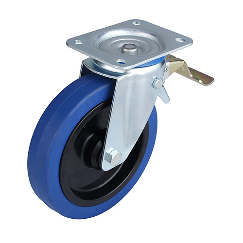 Blue Elastic Rubber Swivel Castor with Front Lock