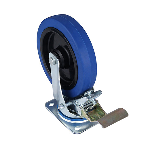 Blue Elastic Rubber Swivel Castor with Front Lock