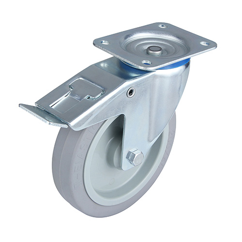 Grey Elastic Rubber Swivel Castor with Total Lock with Roller Bearing
