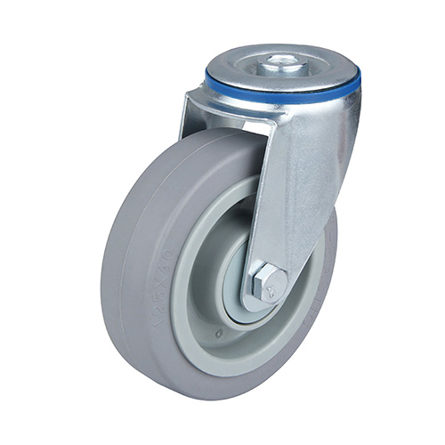 Grey Elastic Rubber Swivel Castor with Bolt Hole with Central Ball Bearing with Grey Samll Thread Guards