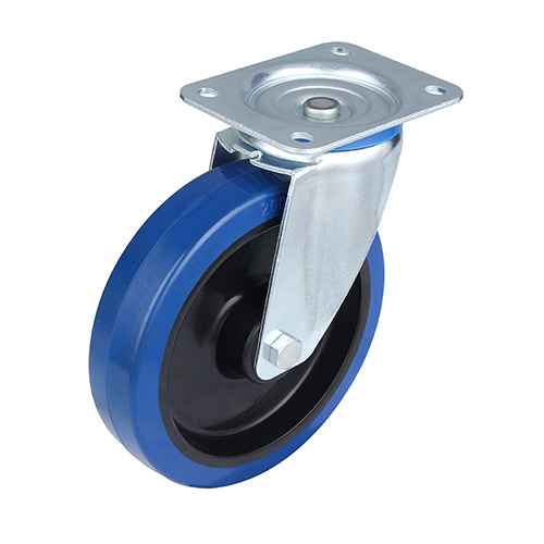 Blue Elastic Rubber Swivel Castor with Polyamide Wheel Centre