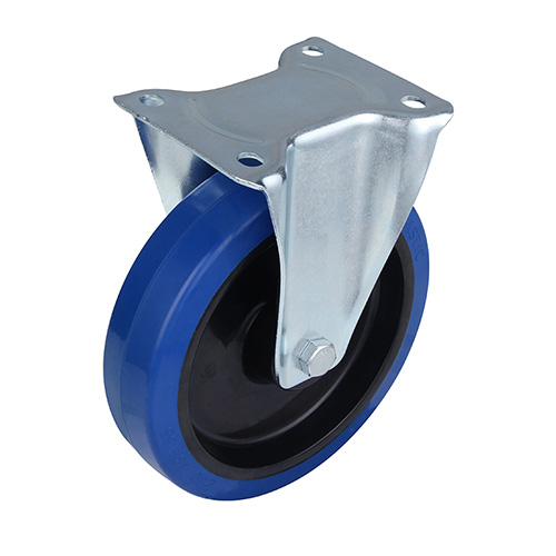 Blue Elastic Rubber Fixed Castor with Polyamide Wheel Centre