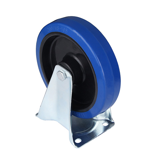 Blue Elastic Rubber Fixed Castor with Polyamide Wheel Centre