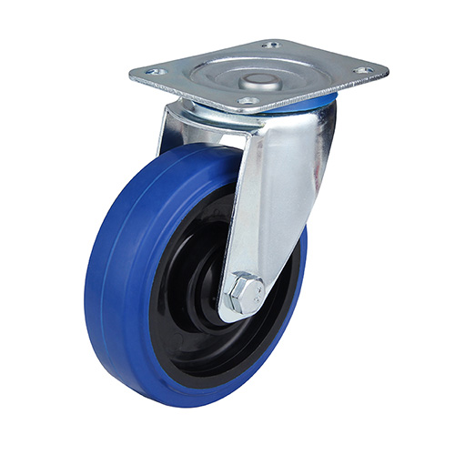 Blue Elastic Rubber Swivel Castor with Roller bearing with Polyamide Wheel Centre