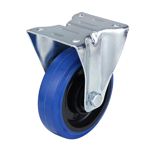 Blue Elastic Rubber Fixed Castor with Polyamide Wheel Centre