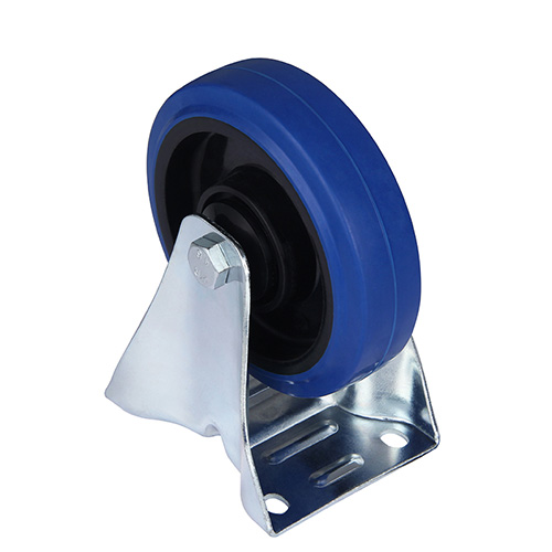 Blue Elastic Rubber Fixed Castor with Polyamide Wheel Centre