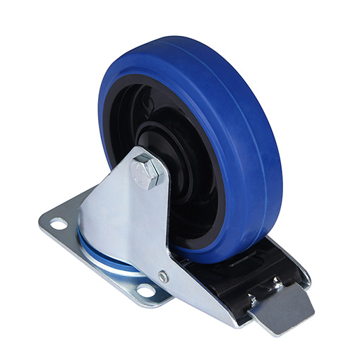 Blue Elastic Rubber Swivel Castor with Total Lock with Polyamide Wheel Centre