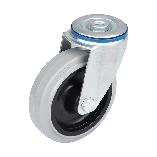 Grey Elastic Rubber Swivel Castor with Bolt Hole with Polyamide Wheel Centre