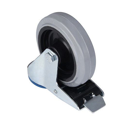 Grey Elastic Rubber Swivel Castor with Bolt Hole and Total Lock  with Polyamide Wheel Centre