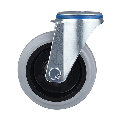 Grey Elastic Rubber Swivel Castor with Central Ball Bearing with Black Samll Plastic Thread Guards