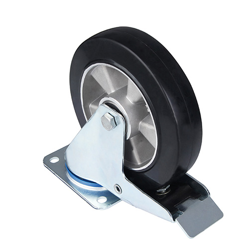 Black Elastic Rubber Swivel Castor with Total Lock with Polyamide Wheel Centre