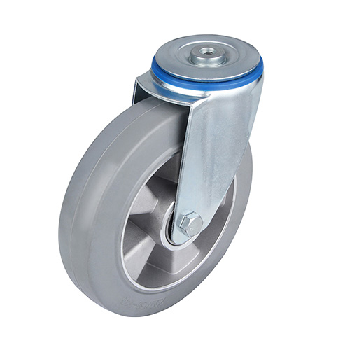 Grey Elastic Rubber Swivel Castor with Two Ball Bearings