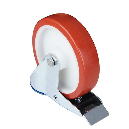 Red Injection Polyurethane Swivel Castor with Bolt Hole and Total Lock