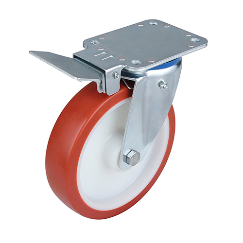 Red Injection Polyurethane Swivel Castor with Central Lock