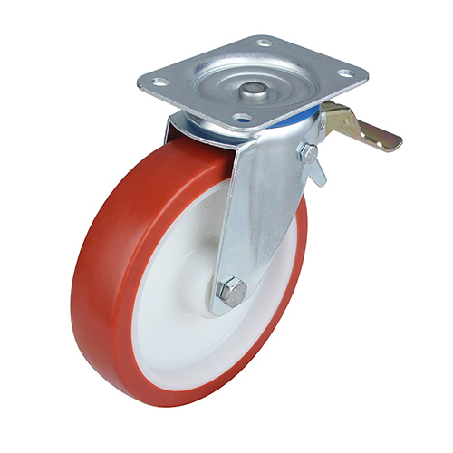 Red Injection Polyurethane Swivel Castor with Front Lock