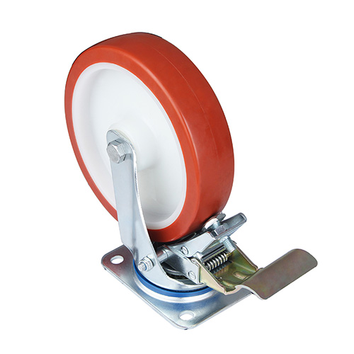 Red Injection Polyurethane Swivel Castor with Front Lock