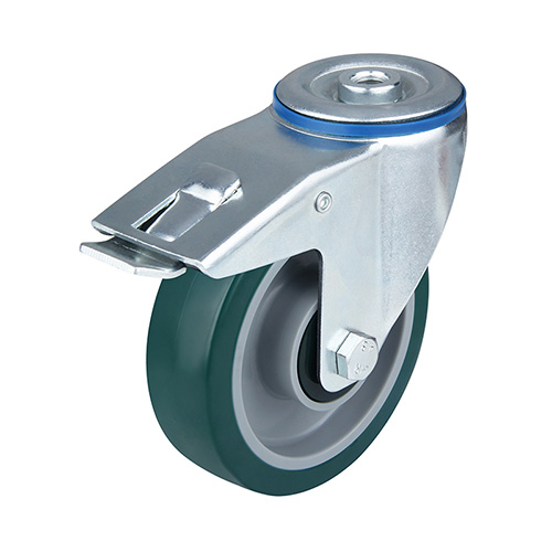 Green Injection Polyurethane Bolt hole Castor with Total Lock