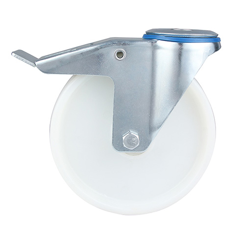 White Polyamide Swivel Castor with Bolt hole and Total Lock