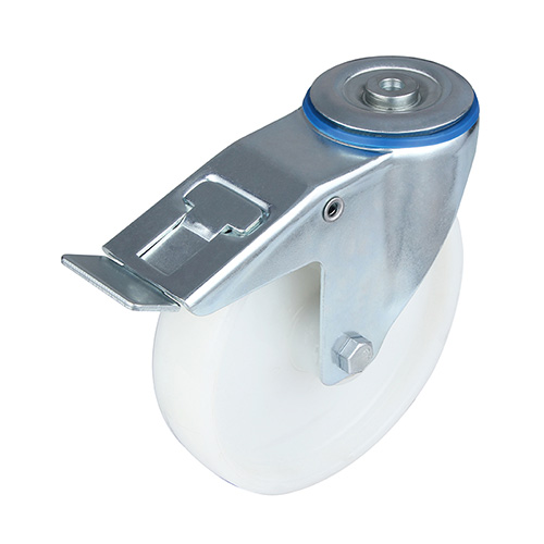 White Polyamide Swivel Castor with Bolt hole and Total Lock