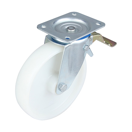 White Polyamide Swivel Castor with Front Lock