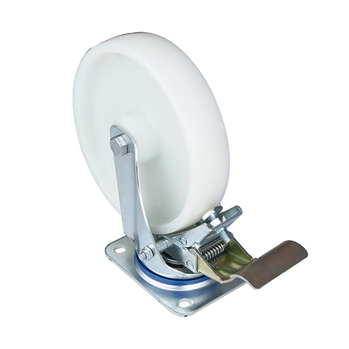 White Polyamide Swivel Castor with Front Lock