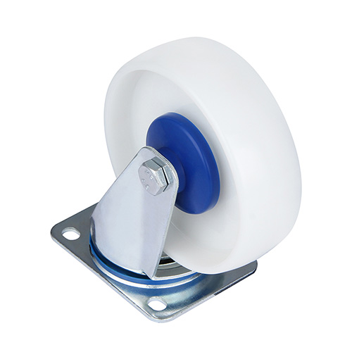 White Polyamide Swivel Castor with Blue Samll Plastic Thread Guards