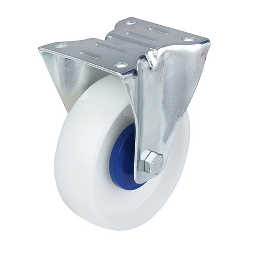 White Polyamide Fixed Castor with Blue Samll Plastic Thread Guards