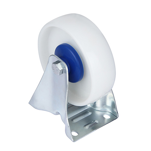 White Polyamide Fixed Castor with Blue Samll Plastic Thread Guards