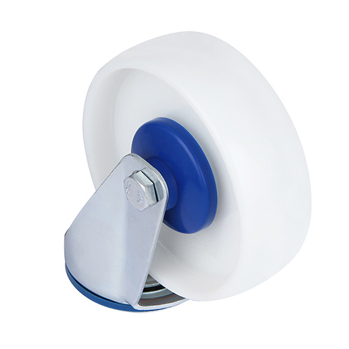 White Polyamide Swivel Castor with Bolt Hole with Blue Samll Plastic Thread Guards